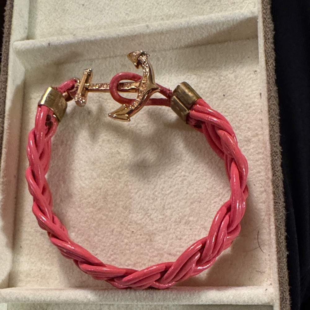 Kiel James Patrick Pink Braided Bracelet with Gold Anchor